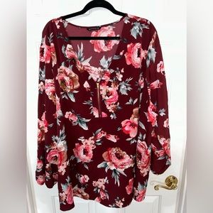 Women size 28 long sleeve dress/casual maroon color w/ flower print worn once